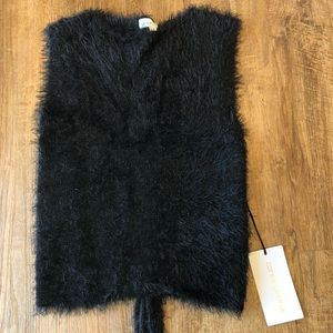 Fuzzy Black Tank with Criss Cross Back